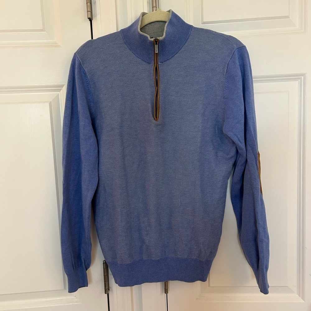 Massimo Dutti Blue Quarter Zip with Leather Details